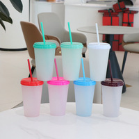 700ml 24oz Farbwechselnder PP-Kunststoff-Trinkbecher mit Glitzerdeckel, kälteaktiviert, temperaturreaktiv, BPA-frei, wiederverwendbar, mattiert