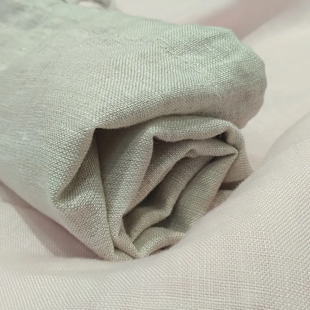 % 100% keten kumaş düz boyalı elbise için dokuma 110 "geniş genişlik ev tekstil konfeksiyon için bej hazır stok