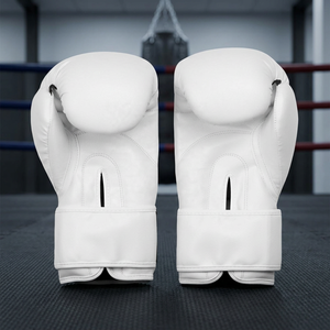 Gants de boxe en cuir blanc avec fermeture à lacets, fentes pour les doigts, entraînement pour adultes - Product Image 3
