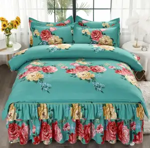 Made in china gonna da letto in cotone a buon mercato all'ingrosso con copripiumino set di lenzuola da 4 pezzi per letto