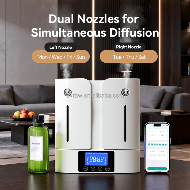 Dual-Nozzle Two-Fluid App-Controlled Plug-In Essential Oil Diffuser >200mL Capacity Wall-Mounted Waterless 35dB Quiet Operation
