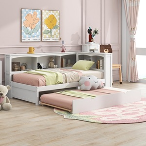 White Wooden Storage <b>Bed</b> With Shelves And Drawers <b>Space</b> <b>Saving</b> Low Box <b>Bed</b> For Children Adults And Elderly - Product Image 4