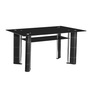 Ensemble de fauteuils modernes en verre trempé avec base en cuir, table à manger et dossier haut en cuir noir, mobilier de maison contemporain - Product Image 2