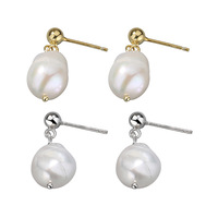 Élégantes boucles d'oreilles pendantes en argent 925 avec perles de culture d'eau douce, boucles d'oreilles fines à perles baroques