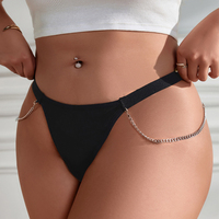 Culottes string et tanga pour femme, logo personnalisé, bas de taille basse, ajourées, noires, avec chaîne