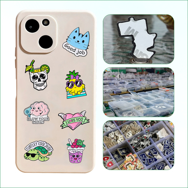 Stock Graffiti Emotion Creative Enamel Phone Sticker Decals Colored Metal Mobile Emblem Pin Badges Trendy Visual Palette Custom