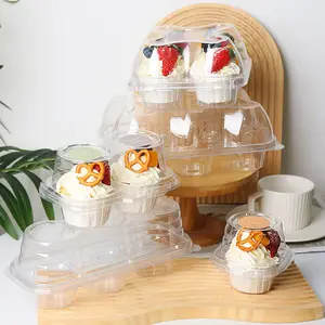 Commercio all'ingrosso monouso in plastica trasparente Cupcake Muffin tazza scatola di imballaggio 3 Count rettangolare cibo da forno Sushi Dessert biscotti