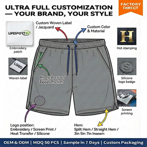 Shorts de sport ajustés pour hommes, personnalisés OEM, légers, respirants, à séchage rapide, avec cordon de serrage, en polyester-spandex, pour la gym - Product Image 3