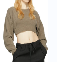 Ensemble pull cardigan en laine/cachemire épais tricoté à manches longues pour femme, style patchwork, col rond, collection hiver