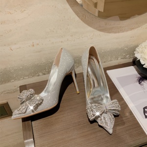 Nuove Scarpe Eleganti con Tacco a Spillo 6CM/8CM/10CM, Glitter Scintillanti, Fiocco con Strass, <span class=keywords><strong>Argento</strong></span>, per Matrimoni, 2025 - Product Image 2