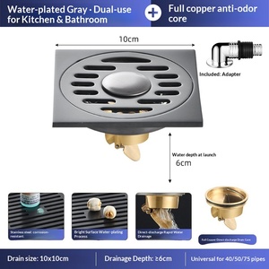 Siphon de sol anti-odeur en acier inoxydable 304 sur mesure, gris anthracite, avec noyau tout cuivre, double usage pour salle de bain et douche - Product Image 6