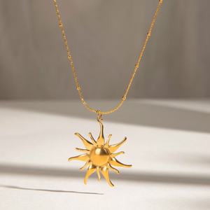 Trendy <b>Long</b> Charm <b>Necklace</b> Jewelry Non Tarnish PVD 18K Real <b>Gold</b> Plated Sun <b>Necklace</b> Stainless Steel for Women Men Girls - Product Image 2