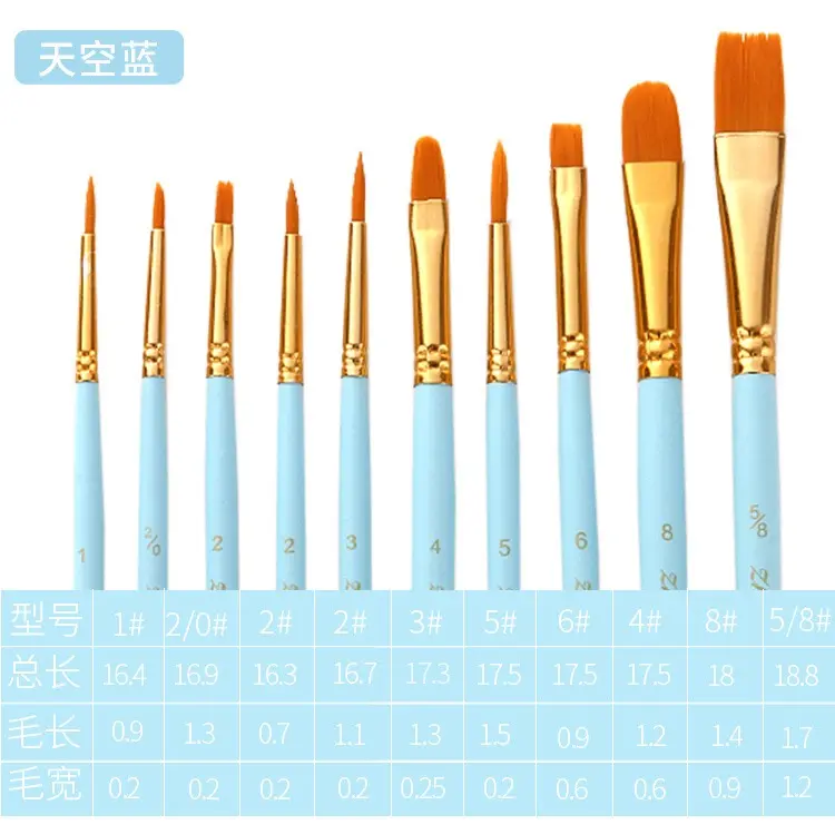 10Pcs/set Artist Paint Brush High Quality Nylon Hair Wood Handle Watercolor Acrylic Oil Brush Painting Art Supplies