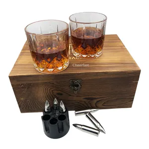 Bruiloft Gunst Gift Rvs Koelen Ijsblokje Steen En Glas Gift Set Bullet Vormige Metalen Zilveren Whisky Stenen Set