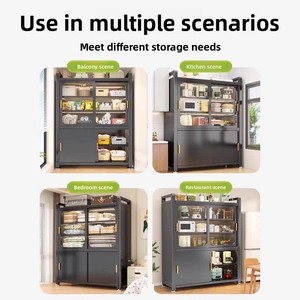 <span class=keywords><strong>Armoire</strong></span> de <span class=keywords><strong>rangement</strong></span> multi-niveaux sur pied en acier avec porte <span class=keywords><strong>coulissante</strong></span> pour cuisine, salon et salle à manger - Product Image 5