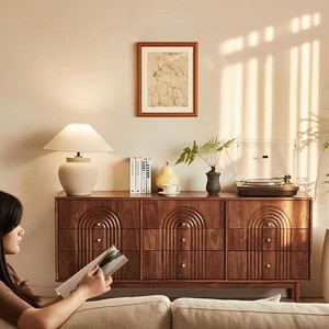 Solid Wood Black Walnut Nine Drawer <b>Chest</b> Retro Living Room <b>Storage</b> Cabinet Modern Minimalist Bedroom Sideboard - Product Image 1