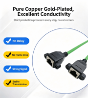 Kabel Ekstensi Cat6A RJ45 Male to Female Panel Mount, Kabel Patch Ethernet Industri Terproteksi dengan Flange Screw Ears
