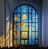 Vitrail artisanal sur mesure en verre trempé plat pour lanterneau de chapelle, porte d'église, cloison de salon et décoration d'hébergement touristique