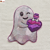 Patchs thermocollants personnalisés en chenille à sequins, thème Halloween, broderie éco-responsable, grande taille, motifs citrouille et fantôme, pour vêtements, vente en gros