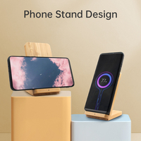 Support de chargeur sans fil en bambou 15W, station de charge rapide sans fil à double bobine, support de téléphone en bambou naturel pour téléphone portable