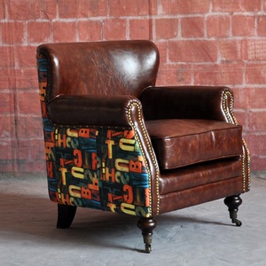 Cổ điển cổ điển retro phong cách Mỹ da bò ghế cổ điển màu nâu xì gà phòng chờ đồ nội thất phòng khách ghế cánh tay - Product Image 6