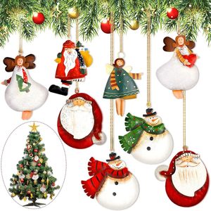 Nouveauté Décoration de Noël pour la maison et les fêtes : Ensemble de pendentifs en bois à suspendre, motifs ange, Père Noël et bonhomme de neige - Product Image 3