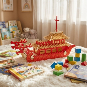 Nouveau Puzzle 3D <span class=keywords><strong>en</strong></span> <span class=keywords><strong>Bois</strong></span> Personnalisé Dragon Boat, Jouet DIY Créatif Fait Main, 50 Pièces pour Bébés - Product Image 4