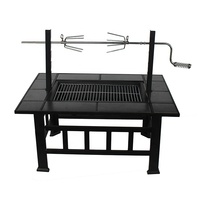 Table de feu de poulet rôti avec grill, carrelage de jardin, acier inoxydable