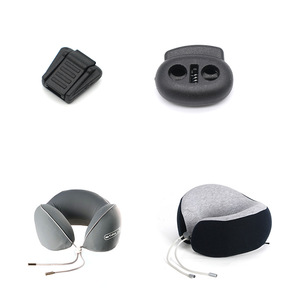 Almohada en forma de U con correa para el cuello y hebilla de cuerda, almohada de viaje de espuma viscoelástica para avión, diseño negro sólido para un soporte cómodo - Product Image 2