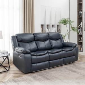 Ensemble de canapés inclinables électriques modernes HOMERS 3+<span class=keywords><strong>2</strong></span>+1 en cuir avec structure en bois massif, télécommande, éclairage LED, haut-parleur Bluetooth, extensible - Product Image 2