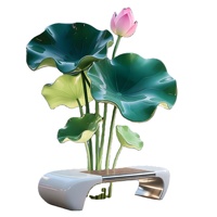 Escultura de Loto Tallada a Mano en Fibra de Vidrio, Resistente al Agua, con Tamaño y Color Personalizados para Decoración de Estanques de Jardines Zen