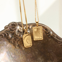Plaque de lune de soleil de couleur or Hip Hop pour femmes, colliers pendentifs cadeaux en acier inoxydable, vendeurs de bijoux imperméables 2023