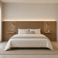 Système de panneaux muraux pour tête de lit en placage de noyer moderne et luxueux, avec éclairage LED, pour chambre d'hôtel