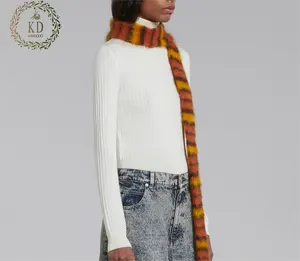 KD Custom Knitwear Manufacturer OEM ODM Long Sleeve Classic White Slim Fitting Turtleneck Knitted Top Wool Women Sweater