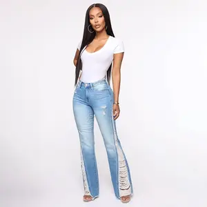 AIPA-pantalones vaqueros de cintura alta con flecos para mujer, Jeans rasgados ajustados, gran oferta