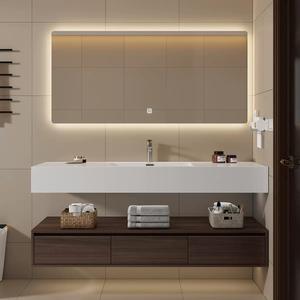Meuble de salle de bain intelligent avec miroir et vasque en céramique double couche de style français moderne - Product Image 1