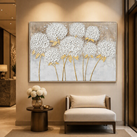 Peinture à l'huile d'hortensia blanc pur peinte à la main, prix de gros, pétales 3D texturés, art mural encadré pour la décoration murale de la maison