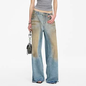 Jeans Anchos Azules al por Mayor para Mujer, 100% Algodón, Tela Vaquera, Lavado Desgastado, Estilo Vintage, Tallas Grandes, Estilo Boyfriend - Product Image 2