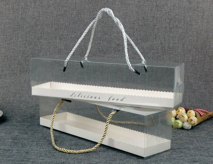 Wholesale Rectangular transparent pastry box with string