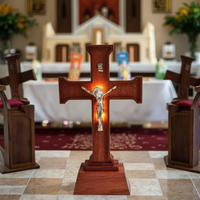 Veilleuse Croix Chrétienne Premium en Bois Jésus Crucifix Lumière d'Ambiance LED Décoration Artistique pour Maison Église Sans Fil pour Décoration de Chambre