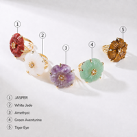 Cincin Bunga Kristal Berwarna Emas Grosir untuk Wanita, Perhiasan Batu Alam Berlapis Tembaga, Hadiah