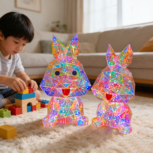 <span class=keywords><strong>Conejito</strong></span> de Pascua 3D Iridiscente Prismático con 100 Luces LED RGB Holográficas, Escultura de PET Hecha a Mano con Alimentación USB, Tamaño Personalizable, Decoración - Product Image 4