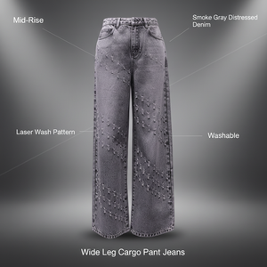 <span class=keywords><strong>Jeans</strong></span> Cargo a Zampa Casual da <span class=keywords><strong>Donna</strong></span> a Vita Media in Denim <span class=keywords><strong>Grigio</strong></span> Fumo Effetto Distressed con Lavaggio Laser Lavabile - Stile Streetwear Chic - Product Image 2