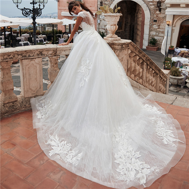 white long sleeve chiffon dress Wedtrend Women Ivory Wedding A-Line V-Neck Sleeves Bridal Dress With Slit, Ivory / US2 A Little Lacey | oversize bridal dresses This gown offers the Size:３XL