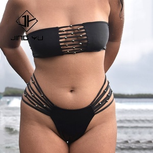 Traje de Baño Hawaiano Personalizado de Lujo con Cuentas, Bikini Bandeau Hueco, OEM, Conjunto de Traje de Baño de Nailon Reciclado - Product Image 1