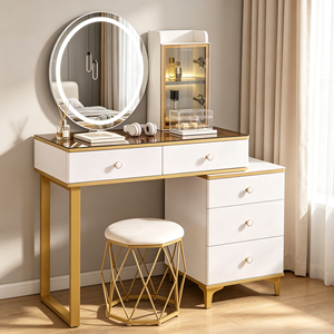 Modern Makeup <b>Vanity</b> With Lighted Mirror Storage Drawers Bedroom Dressing <b>Table</b> With Stool - Product Image 4