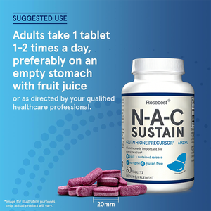 Suplemento de Tabletas de N-Acetilcisteína (NAC) Precursor de Glutatión Vegano de Marca Privada OEM al por Mayor, 600 mg, para Antioxidantes - Product Image 3