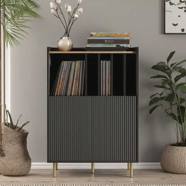 Wooden Vinyl Record Storage Luxury Vinyl Cabinet with Ribbed Front ...