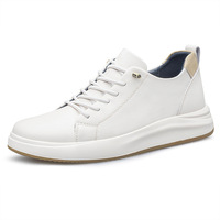 Nouvelles Chaussures Homme en Cuir de Vachette à Talon Discret 8cm, Baskets Rehaussantes Blanches et Noires à Lacets, Tendance et de Haute Qualité