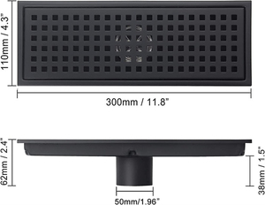 ตะแกรงระบายน้ำฝักบัวทรงสี่เหลี่ยมผืนผ้าสีดำด้าน ขนาด 12x4 นิ้ว ยี่ห้อ KAIXIN ผลิตจากสแตนเลส 304 เป็นมิตรกับสิ่งแวดล้อม ป้องกันการกัดกร่อน - Product Image 3